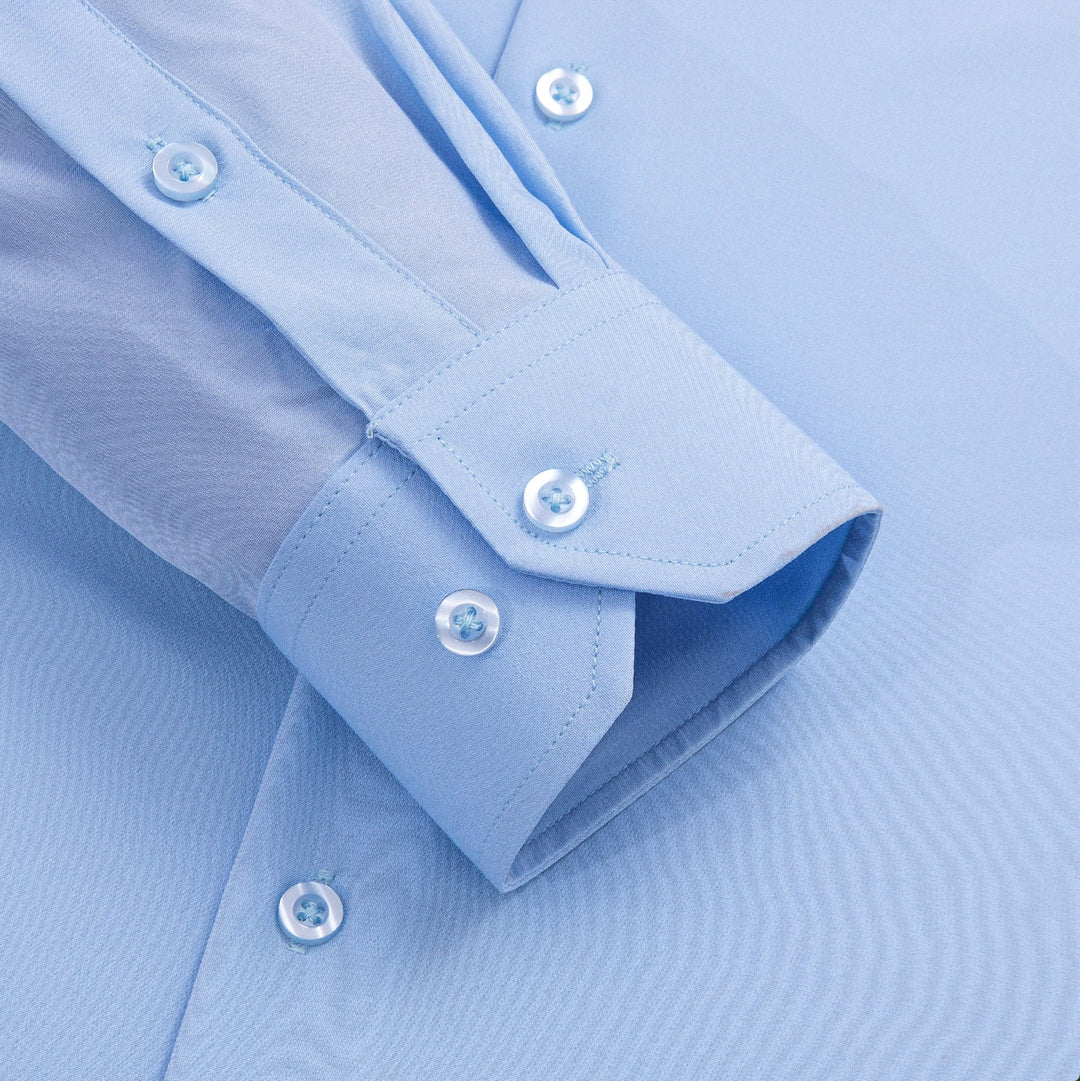 New Light Blue Solid Stretch Men's Long Sleeve Shirt-CY-1056 - SimonVon Shop