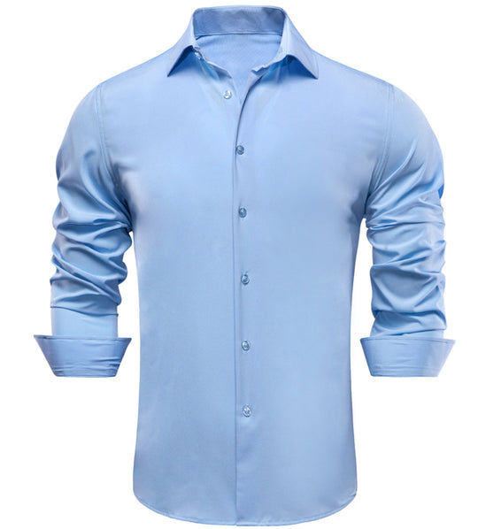 New Light Blue Solid Stretch Men's Long Sleeve Shirt-CY-1056 - SimonVon Shop