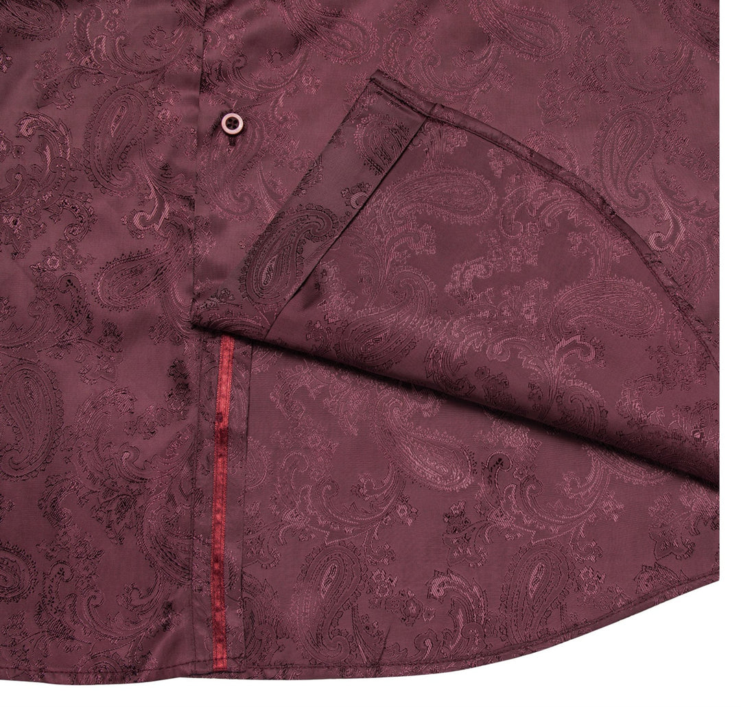 New Maroon Paisley Silk Men's Long Sleeve Shirt-CY-1014 - SimonVon Shop
