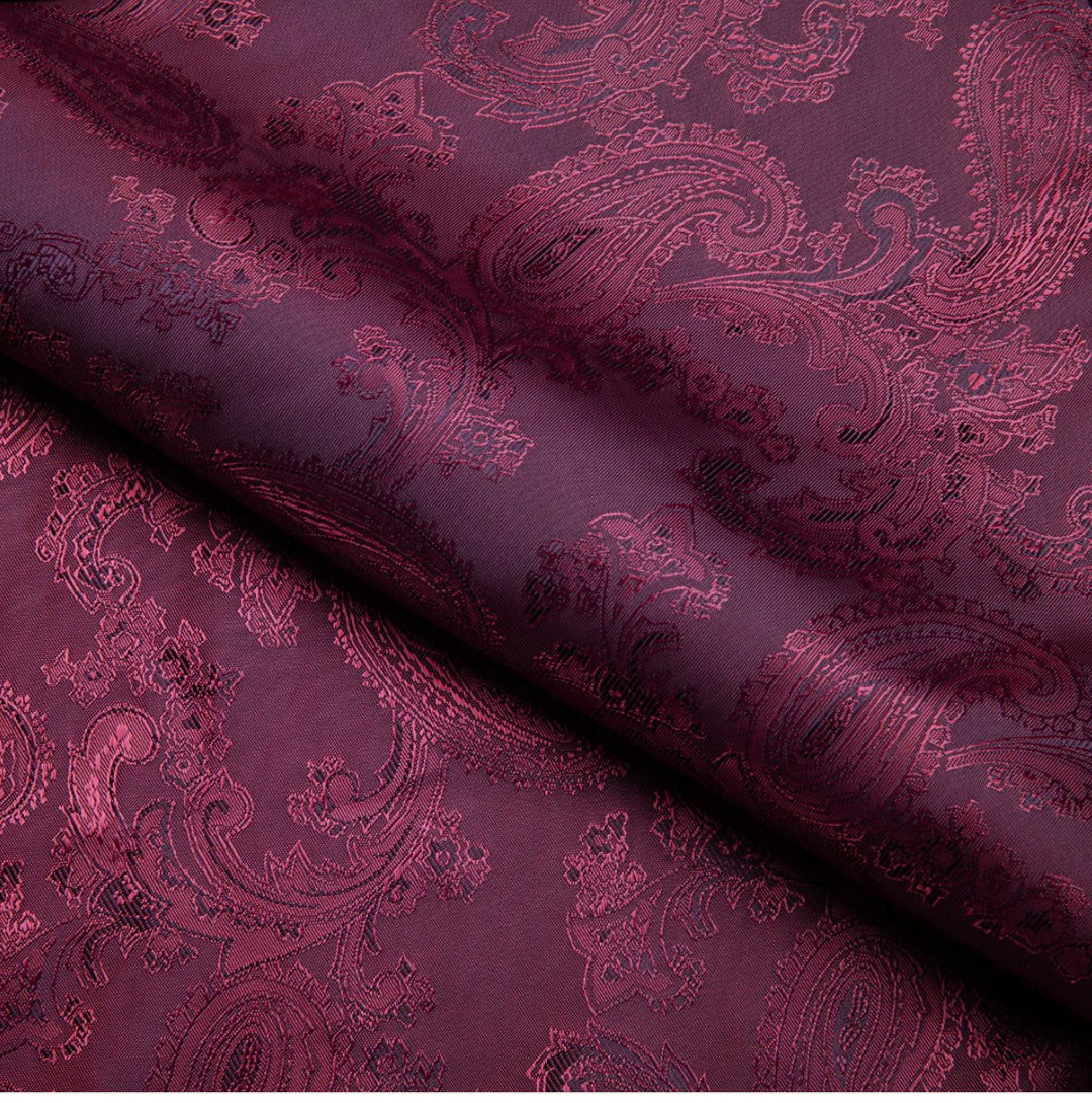 New Maroon Paisley Silk Men's Long Sleeve Shirt-CY-1014 - SimonVon Shop