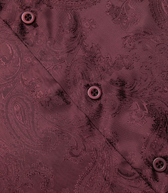 New Maroon Paisley Silk Men's Long Sleeve Shirt-CY-1014 - SimonVon Shop