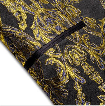 New Simon Von Men'sGolden Blue Black Paisley Jacquard Blazer Elegant Banquet Wedding Jacket-XX-1009 - SimonVon Shop