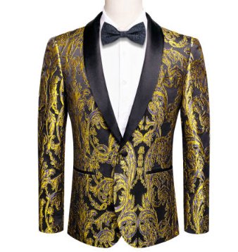 New Simon Von Men'sGolden Blue Black Paisley Jacquard Blazer Elegant Banquet Wedding Jacket-XX-1009 - SimonVon Shop