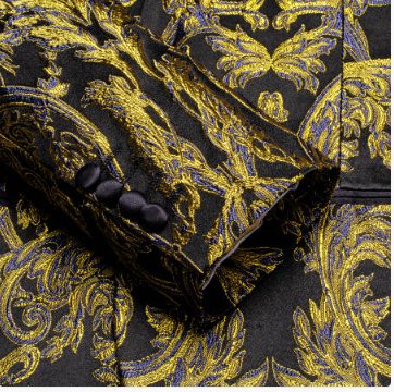 New Simon Von Men'sGolden Blue Black Paisley Jacquard Blazer Elegant Banquet Wedding Jacket-XX-1009 - SimonVon Shop