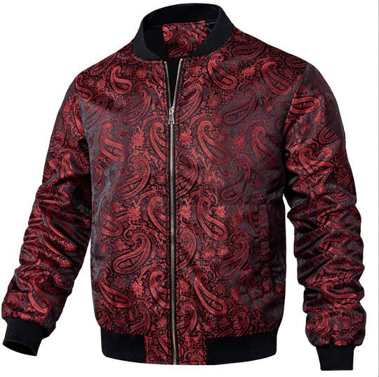 NEW SIMON VON RED PAISLEY MEN'S JACQUARD LIGHT CASUAL JACKET-JK-4005 - SimonVon Shop