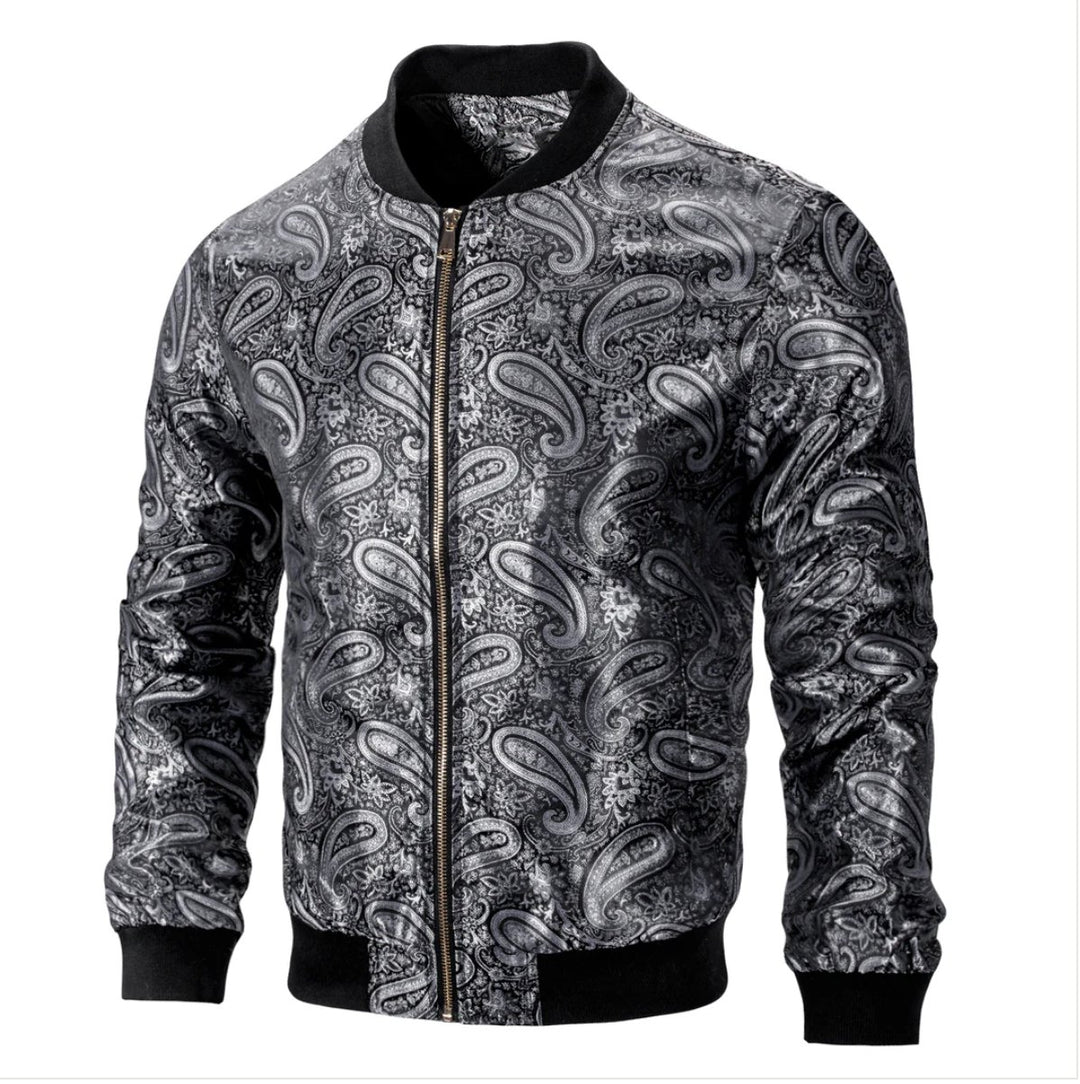 NEW SIMONVON BLACK SILVER PAISLEY MEN'S JACQUARD LIGHT CASUAL JACKET-JK-4004 - SimonVon Shop