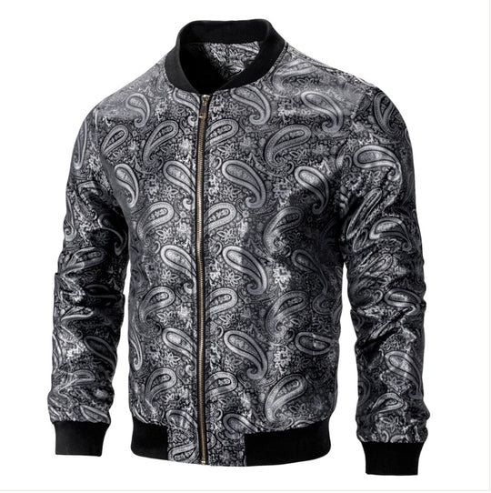 NEW SIMONVON BLACK SILVER PAISLEY MEN'S JACQUARD LIGHT CASUAL JACKET-JK-4004 - SimonVon Shop