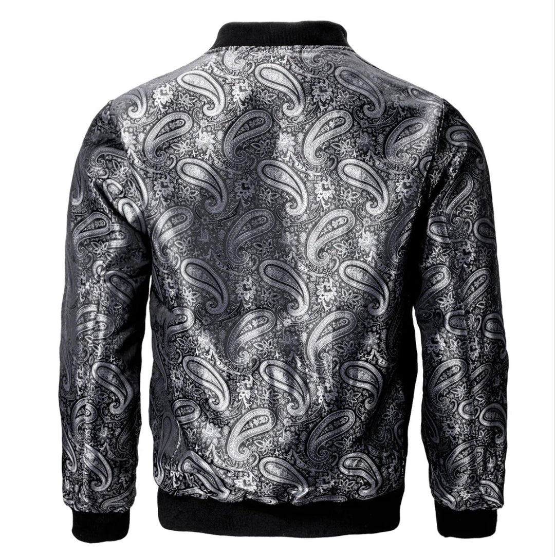 NEW SIMONVON BLACK SILVER PAISLEY MEN'S JACQUARD LIGHT CASUAL JACKET-JK-4004 - SimonVon Shop