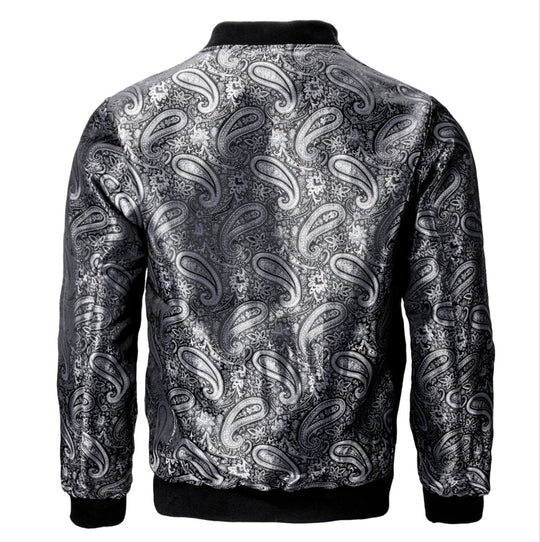 NEW SIMONVON BLACK SILVER PAISLEY MEN'S JACQUARD LIGHT CASUAL JACKET-JK-4004 - SimonVon Shop
