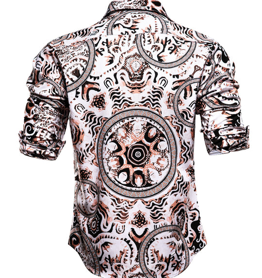New White Brown Circle Print Novelty Men's Shirt-CY-1025 - SimonVon Shop
