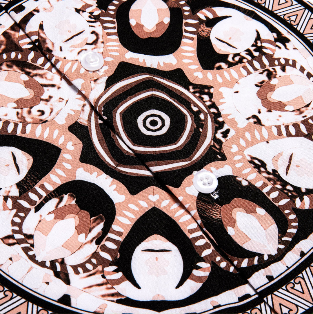 New White Brown Circle Print Novelty Men's Shirt-CY-1025 - SimonVon Shop