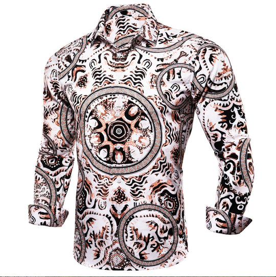 New White Brown Circle Print Novelty Men's Shirt-CY-1025 - SimonVon Shop