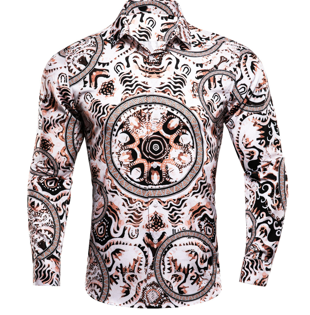 New White Brown Circle Print Novelty Men's Shirt-CY-1025 - SimonVon Shop