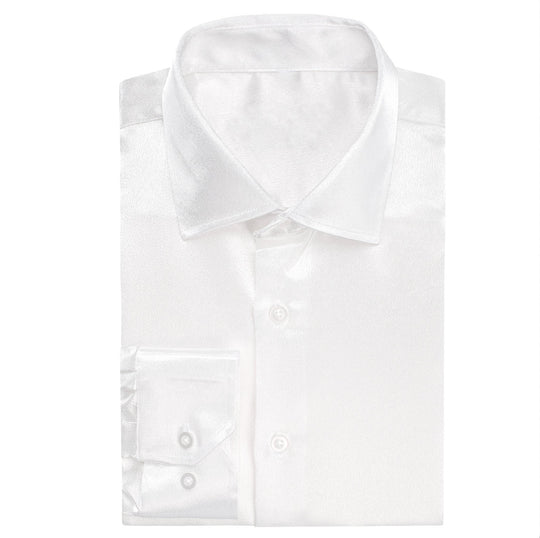 New White Satin Silk Men's Long Sleeve Shirt- CY-1513 - SimonVon Shop