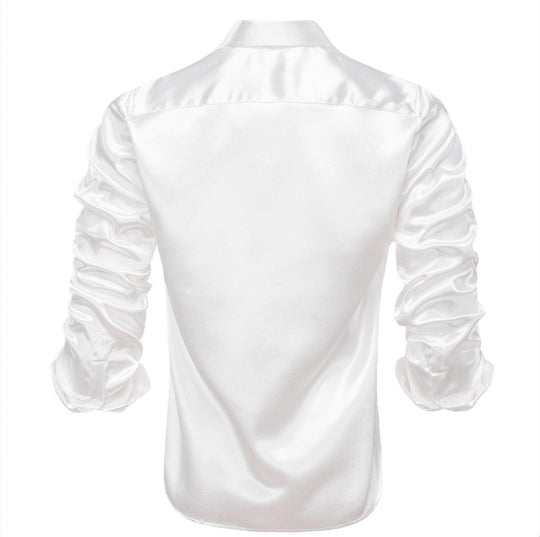 New White Satin Silk Men's Long Sleeve Shirt- CY-1513 - SimonVon Shop