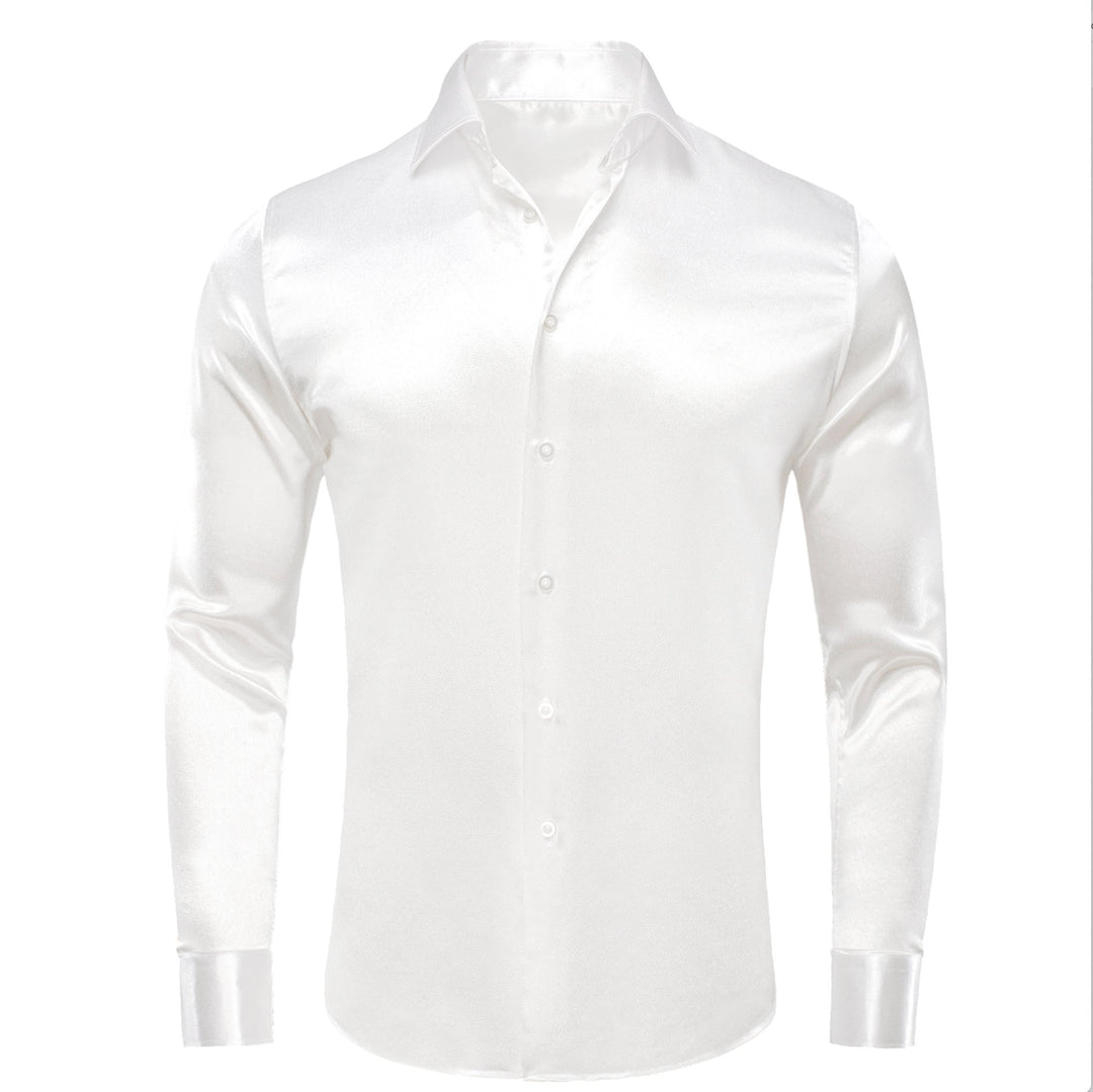 New White Satin Silk Men's Long Sleeve Shirt- CY-1513 - SimonVon Shop