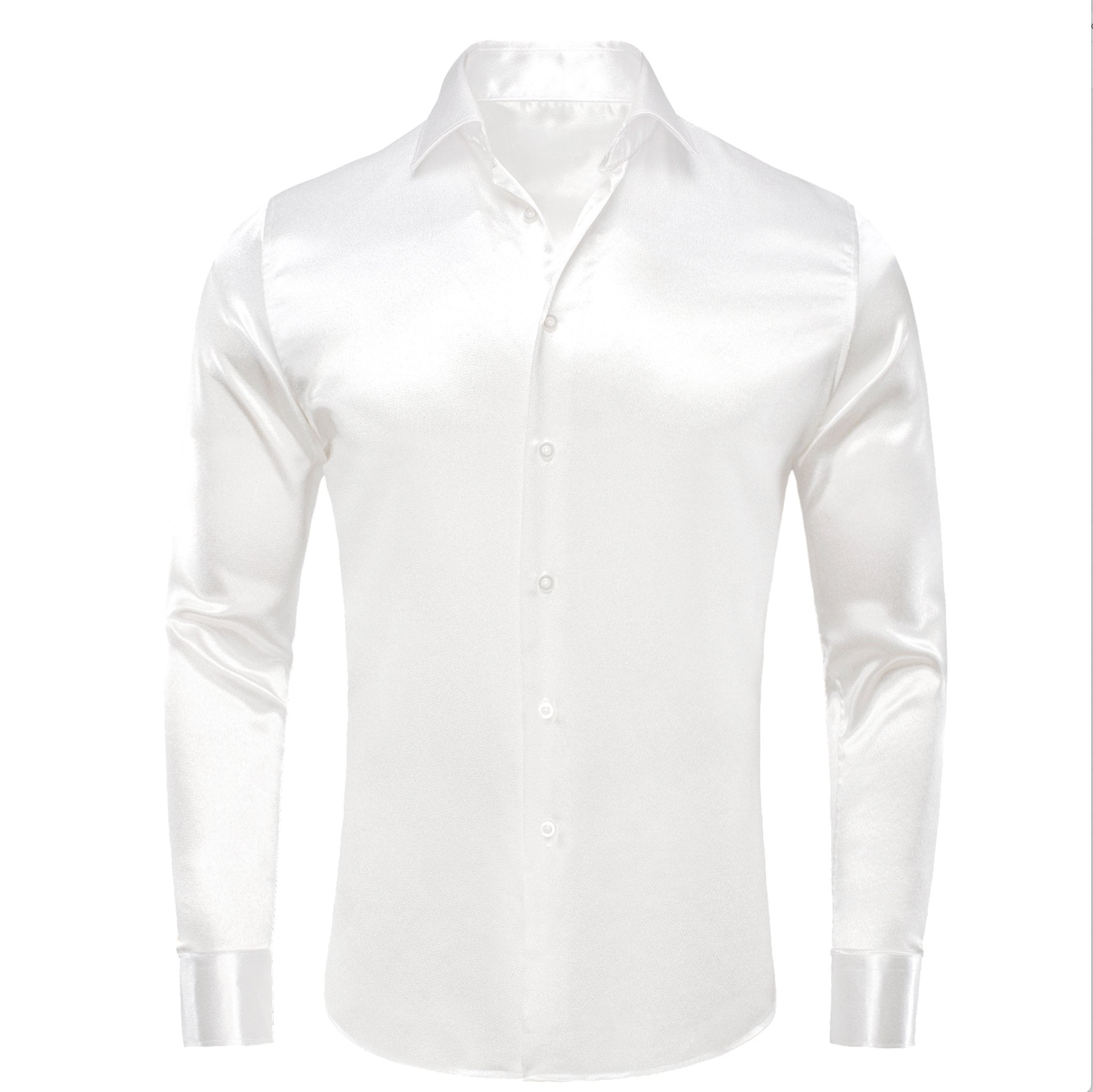 New White Satin Silk Men's Long Sleeve Shirt- CY-1513 - SimonVon Shop