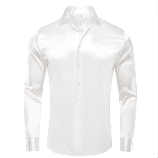 New White Satin Silk Men's Long Sleeve Shirt- CY-1513 - SimonVon Shop