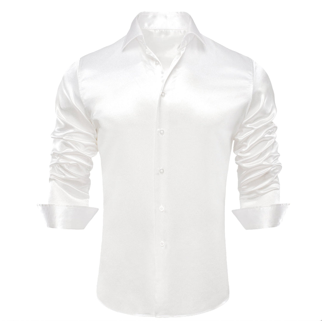 New White Satin Silk Men's Long Sleeve Shirt- CY-1513 - SimonVon Shop