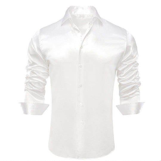 New White Satin Silk Men's Long Sleeve Shirt- CY-1513 - SimonVon Shop