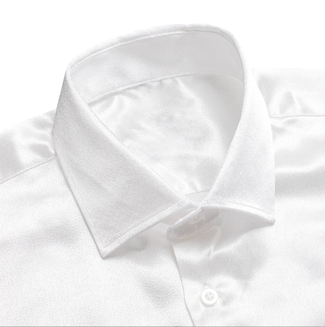 New White Satin Silk Men's Long Sleeve Shirt- CY-1513 - SimonVon Shop