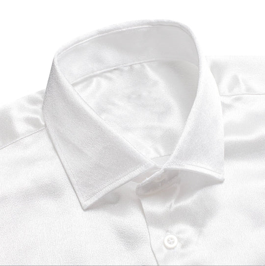 New White Satin Silk Men's Long Sleeve Shirt- CY-1513 - SimonVon Shop