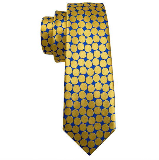New Yellow Blue Polka Dot Silk Tie Hanky Cufflinks Set-N-5333 - SimonVon Shop