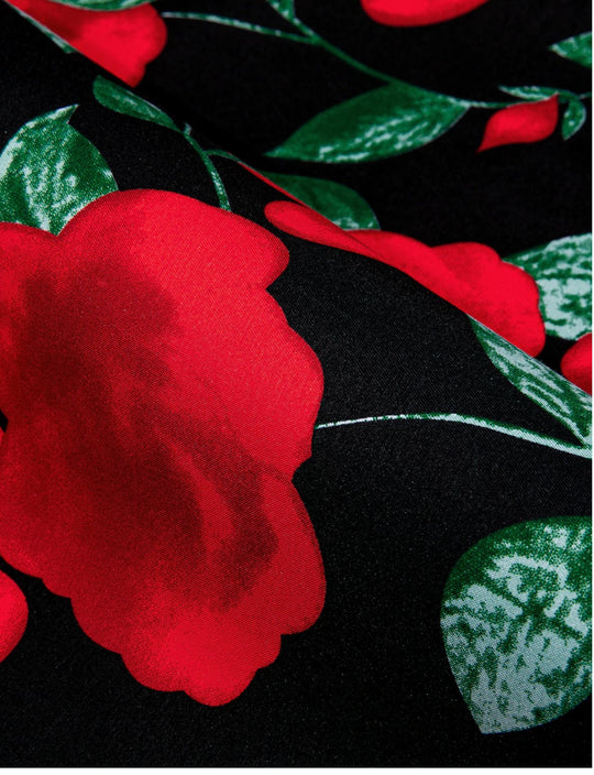 Novelty Black Red Green Floral Shirt.CY-0111 - SimonVon Shop