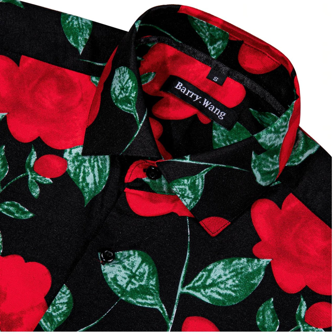 Novelty Black Red Green Floral Shirt.CY-0111 - SimonVon Shop