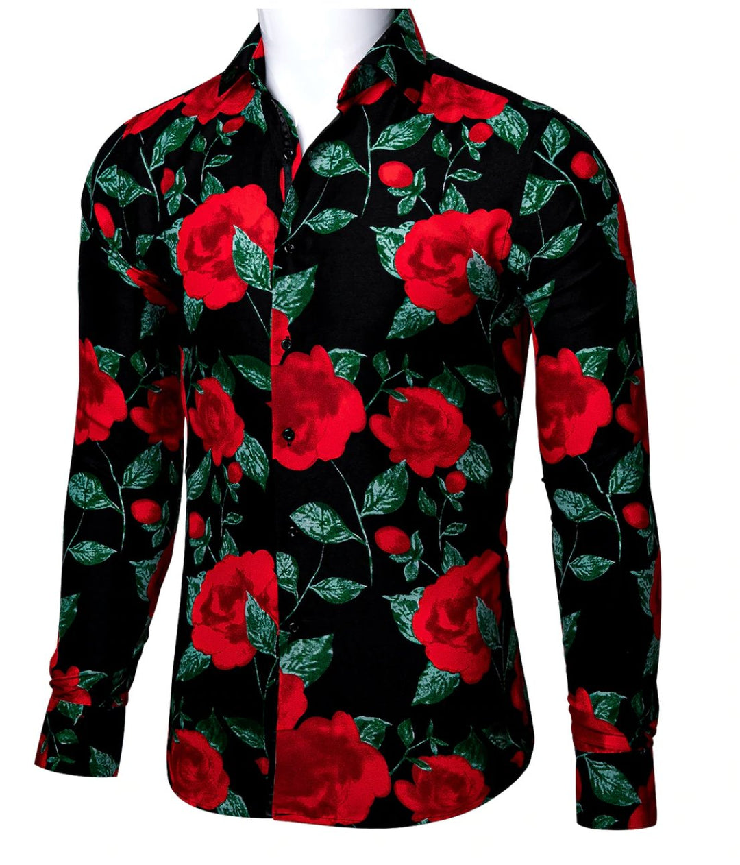 Novelty Black Red Green Floral Shirt.CY-0111 - SimonVon Shop