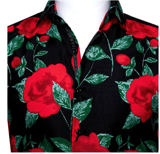 Novelty Black Red Green Floral Shirt.CY-0111 - SimonVon Shop