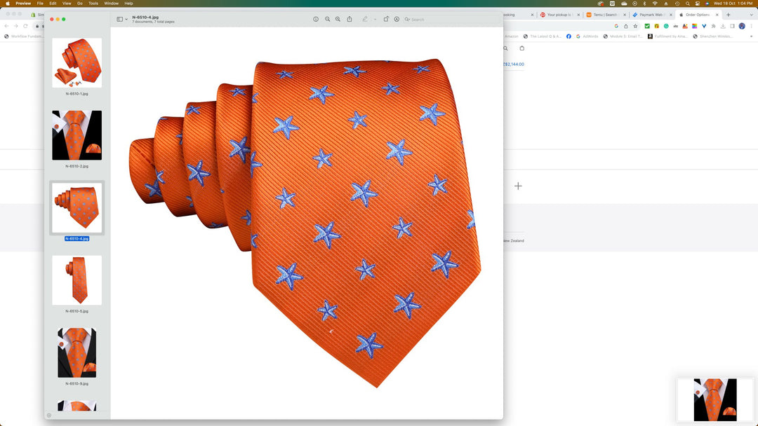 Orange Blue Star Silk Tie Pocket Square Cufflinks Set- N-6510 - SimonVon Shop