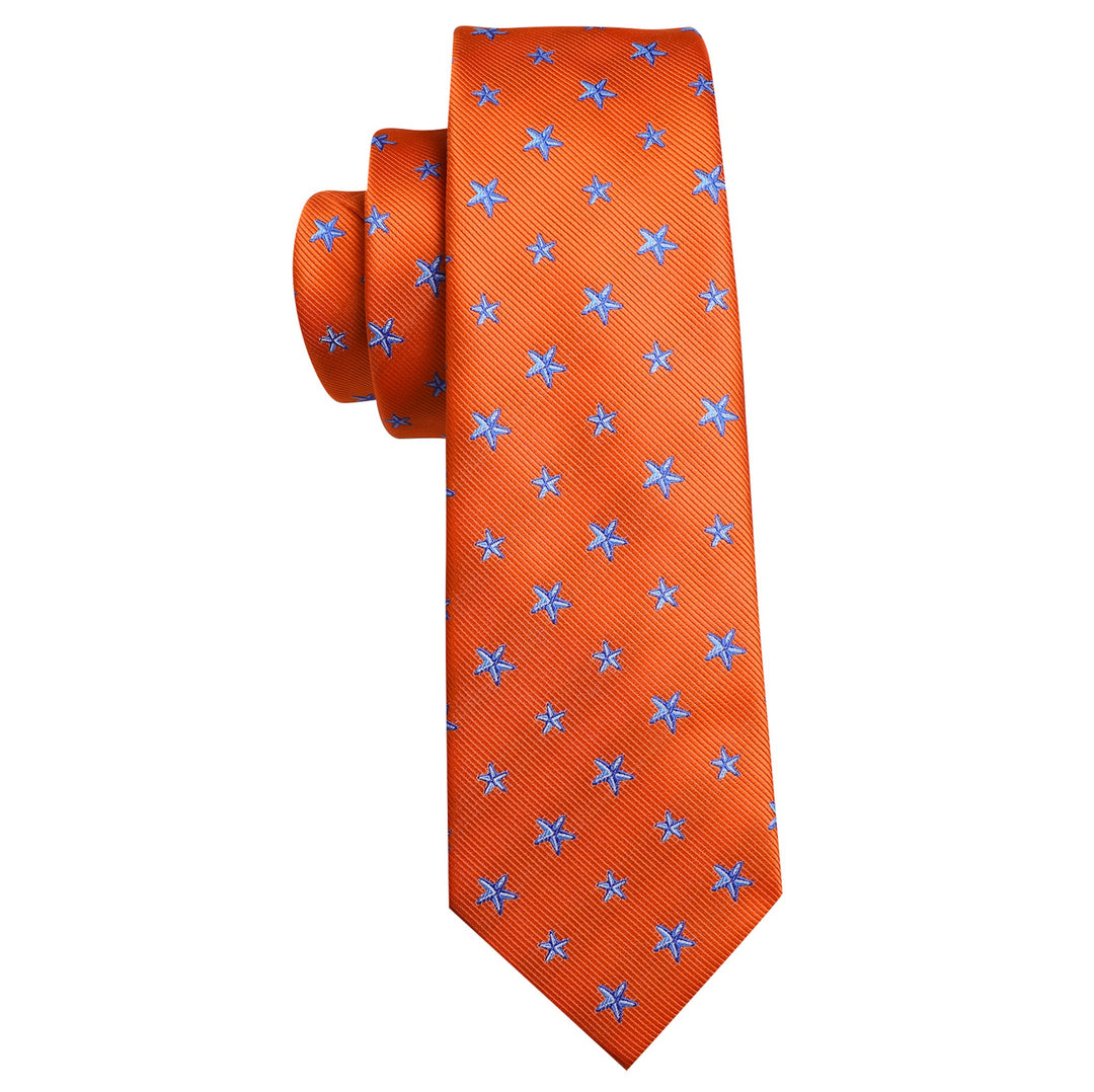 Orange Blue Star Silk Tie Pocket Square Cufflinks Set- N-6510 - SimonVon Shop
