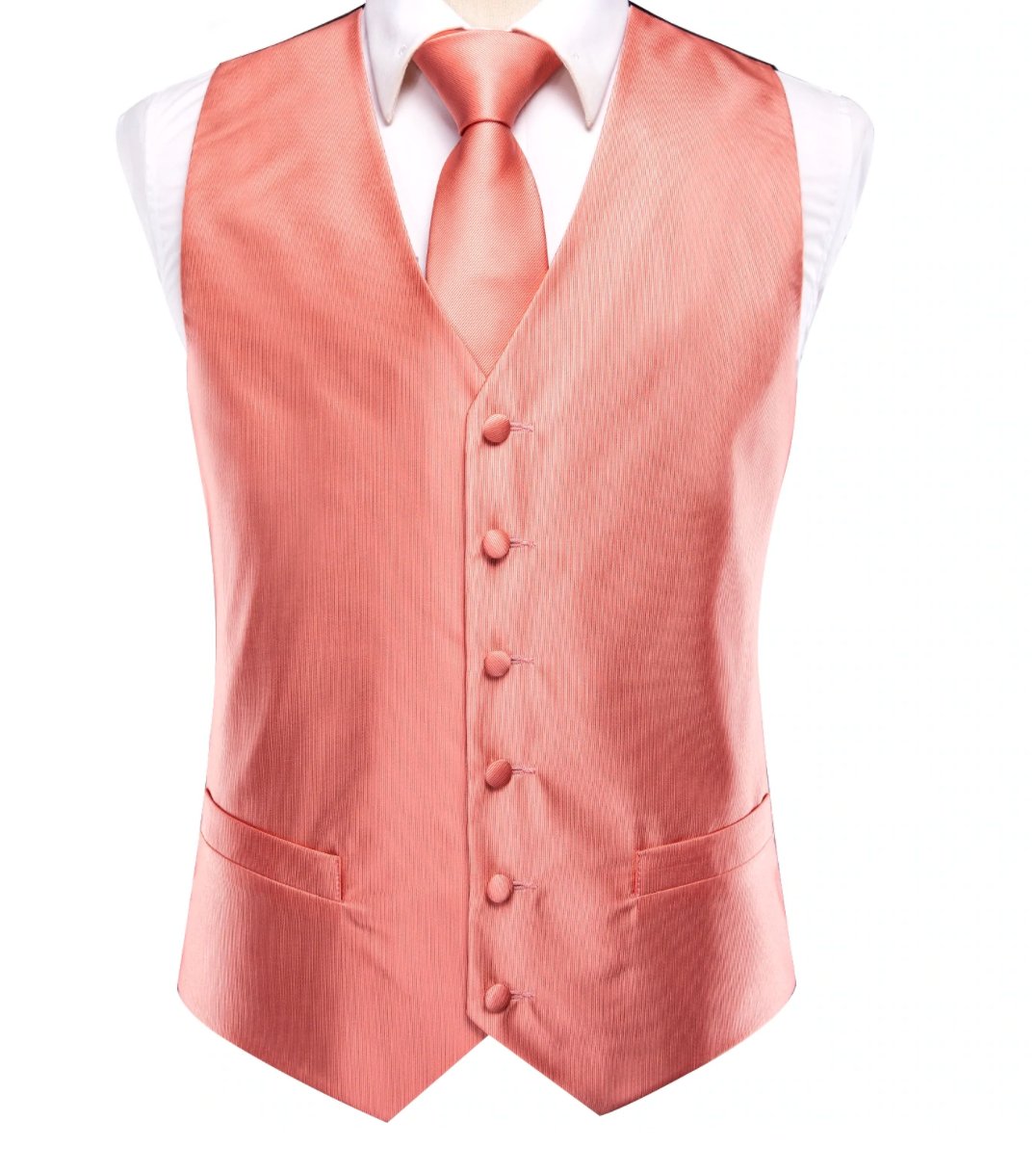 Orange-Pink 4 PC Paisley Silk Waistcoat and Necktie Pocket Square Cufflink Vest Set-MJ-0029 - SimonVon Shop