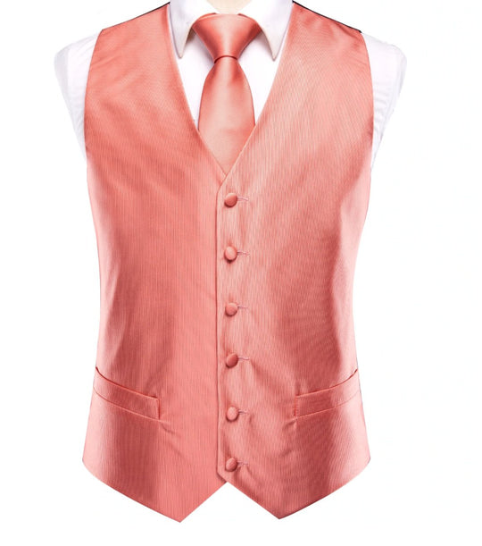 Orange-Pink 4 PC Paisley Silk Waistcoat and Necktie Pocket Square Cufflink Vest Set-MJ-0029 - SimonVon Shop