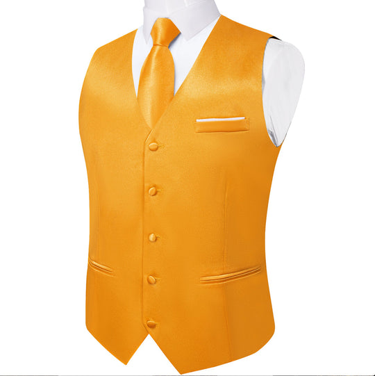 Orange Solid Satin Waistcoat Vest Tie Handkerchief Cufflinks Set-MJ-0649 - SimonVon Shop