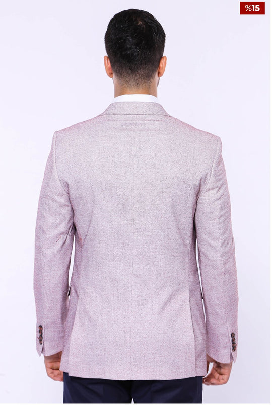 Patterned Slim-Fit Claret Red Blazer - SimonVon Shop