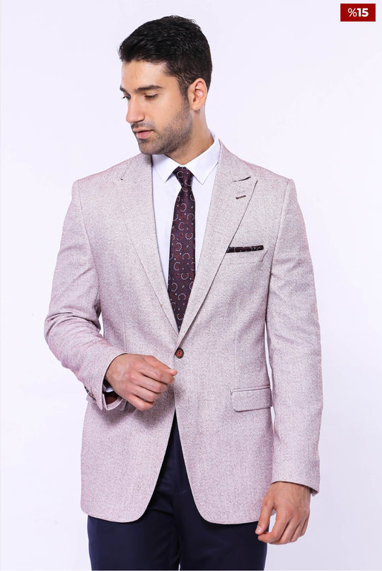 Patterned Slim-Fit Claret Red Blazer - SimonVon Shop