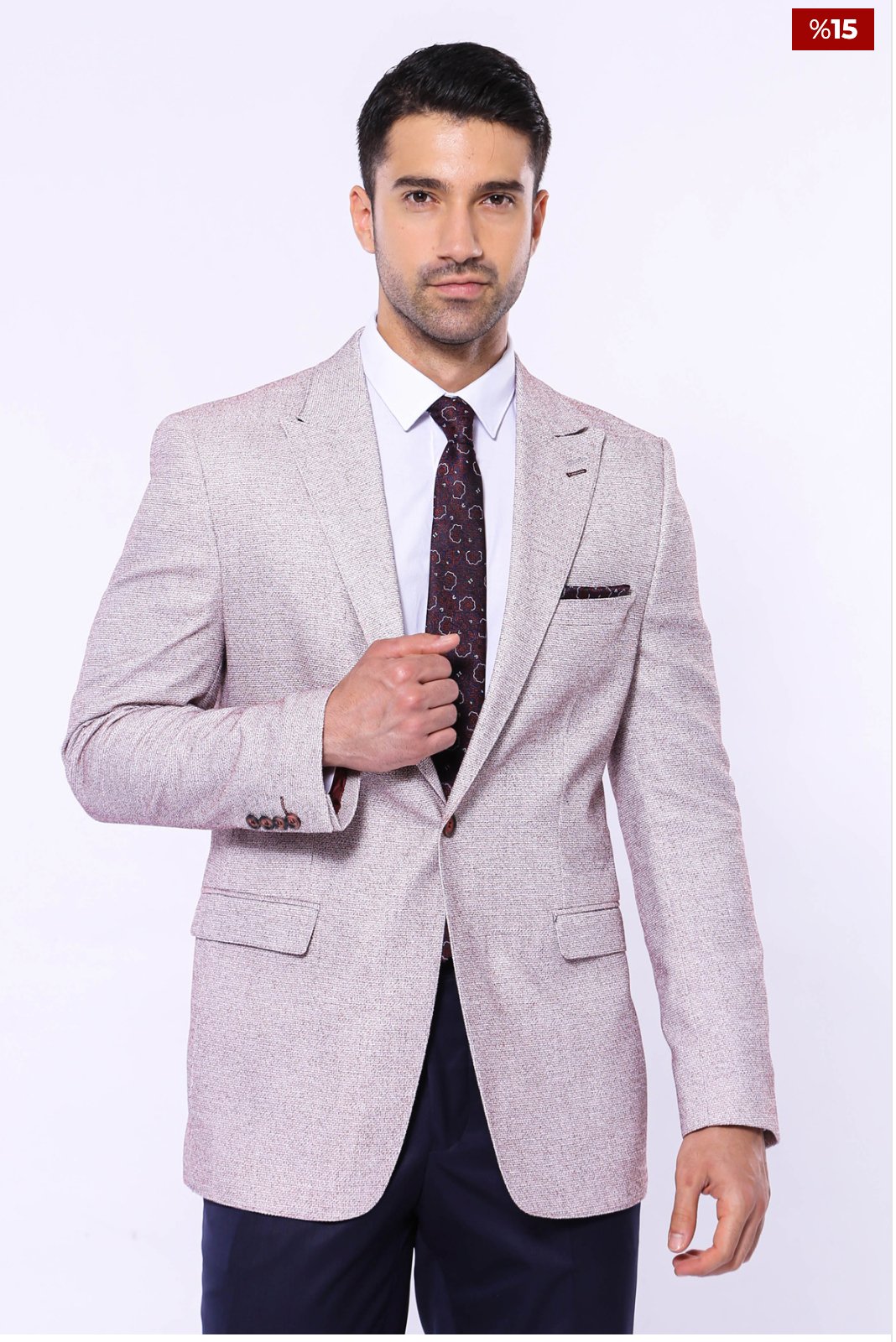 Patterned Slim-Fit Claret Red Blazer - SimonVon Shop