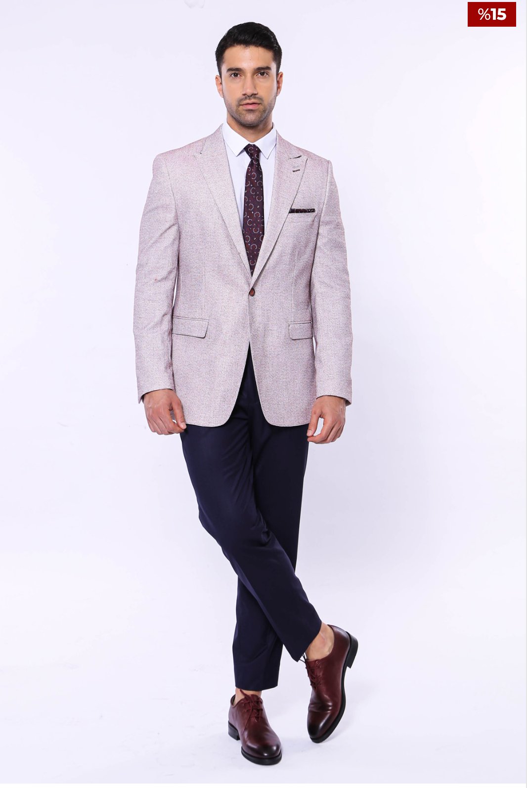 Patterned Slim-Fit Claret Red Blazer - SimonVon Shop