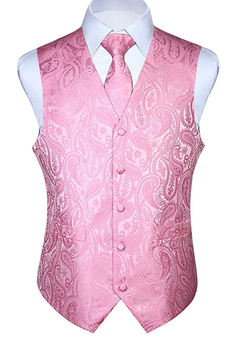 Pink Paisley Jacquard Silk Men's 4pc Waistcoat Vest Necktie Pocket Square Cufflinks Set- MJ-0026 - SimonVon Shop