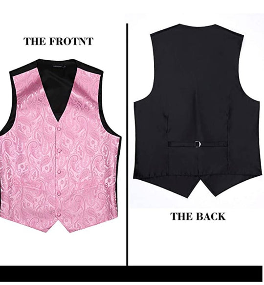 Pink Paisley Jacquard Silk Men's 4pc Waistcoat Vest Necktie Pocket Square Cufflinks Set- MJ-0026 - SimonVon Shop