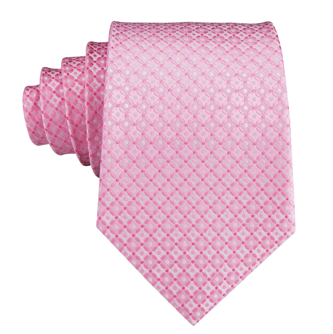 Pink Plaid Men's Tie Pocket Square Cufflinks Set- N-3117 - SimonVon Shop