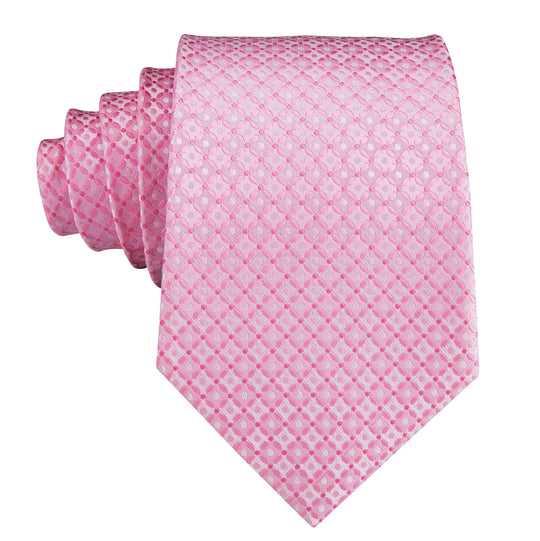 Pink Plaid Men's Tie Pocket Square Cufflinks Set- N-3117 - SimonVon Shop