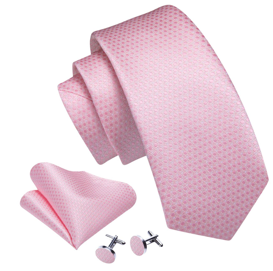 Pink Polka Dot Silk Necktie Pocket Square Cufflinks Set-N-6493 - SimonVon Shop