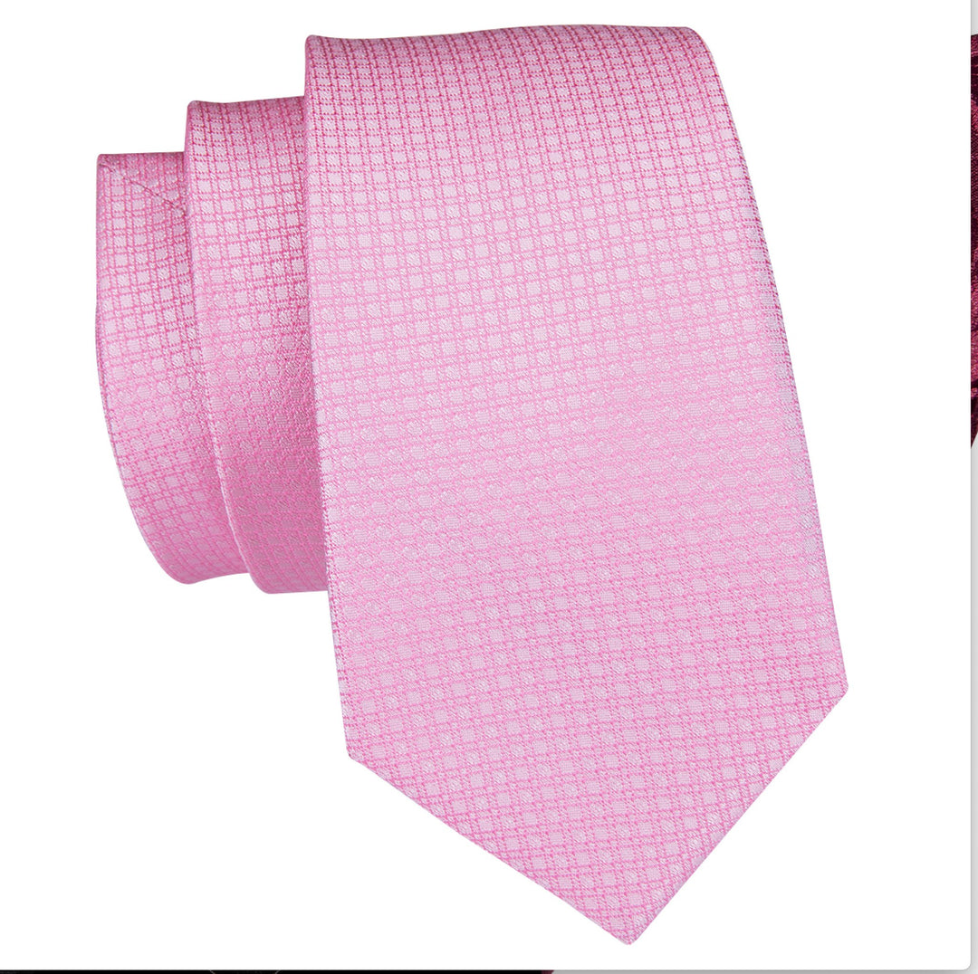 Pink Solid Silk Men's Tie Pocket Square Cufflinks Set-N-3032 - SimonVon Shop