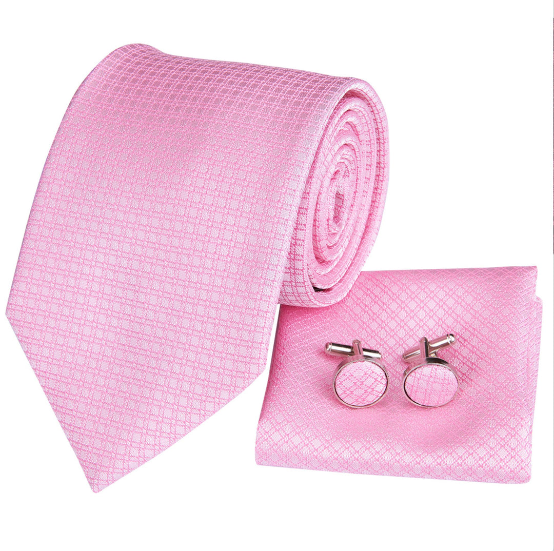 Pink Solid Silk Men's Tie Pocket Square Cufflinks Set-N-3032 - SimonVon Shop