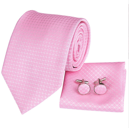 Pink Solid Silk Men's Tie Pocket Square Cufflinks Set-N-3032 - SimonVon Shop