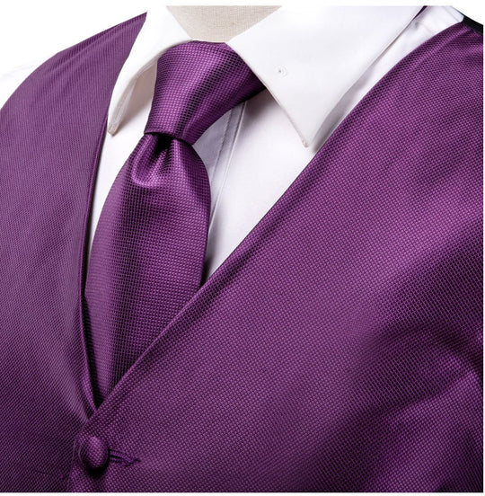 Plum Purple Plaid Silk Paisley Men's 4pc Waistcoat Vest Necktie Pocket Square Cufflinks Set-MJ-2031 - SimonVon Shop