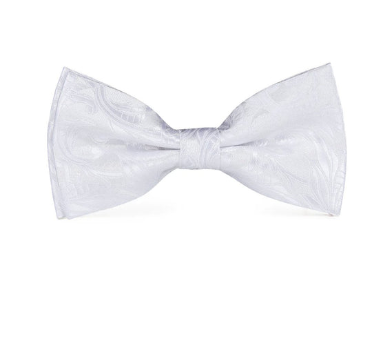 Pure White Paisley Silk Bow Tie Pocket Square Cufflinks Set-LH-7034 - SimonVon Shop
